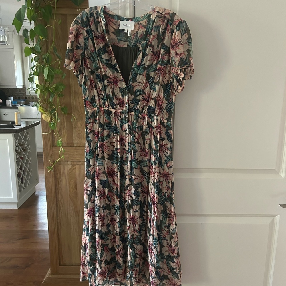 🎀 NEW BA&SH Brook Floral Print Midi Shirt Dress Medium - Picture 5 of 14